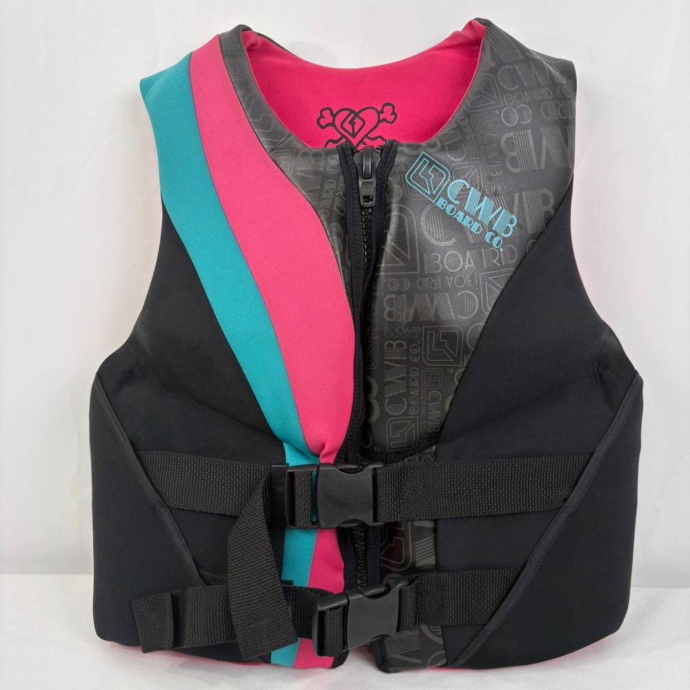 CWB Board Co Womens Life Vest Black Pink Teal USCG Approved Ski PFD 3213 Medium